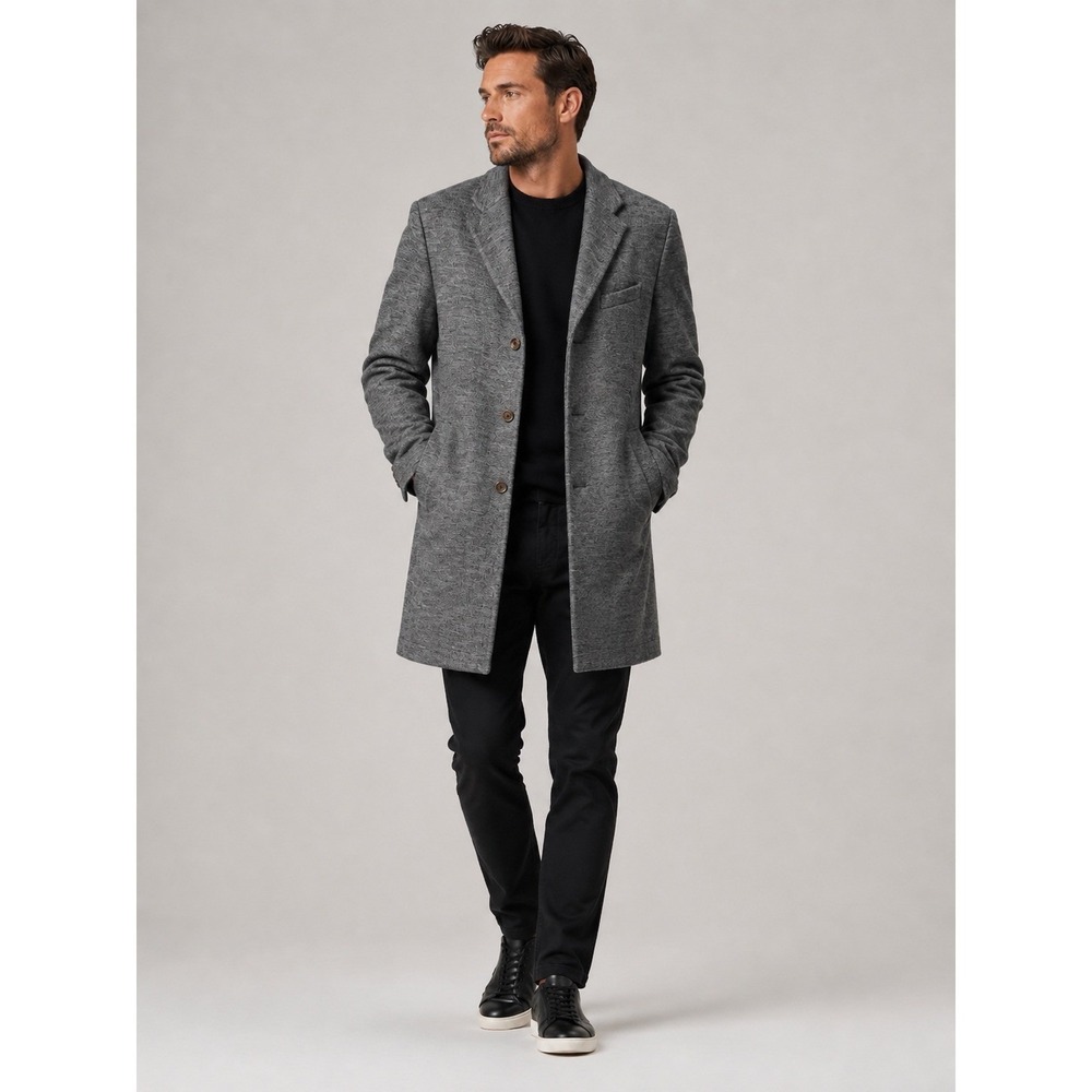 Calvin Klein Mens Wool Cotton Overcoat 40 Grey Luxury Trench Coat Jersey Knit
